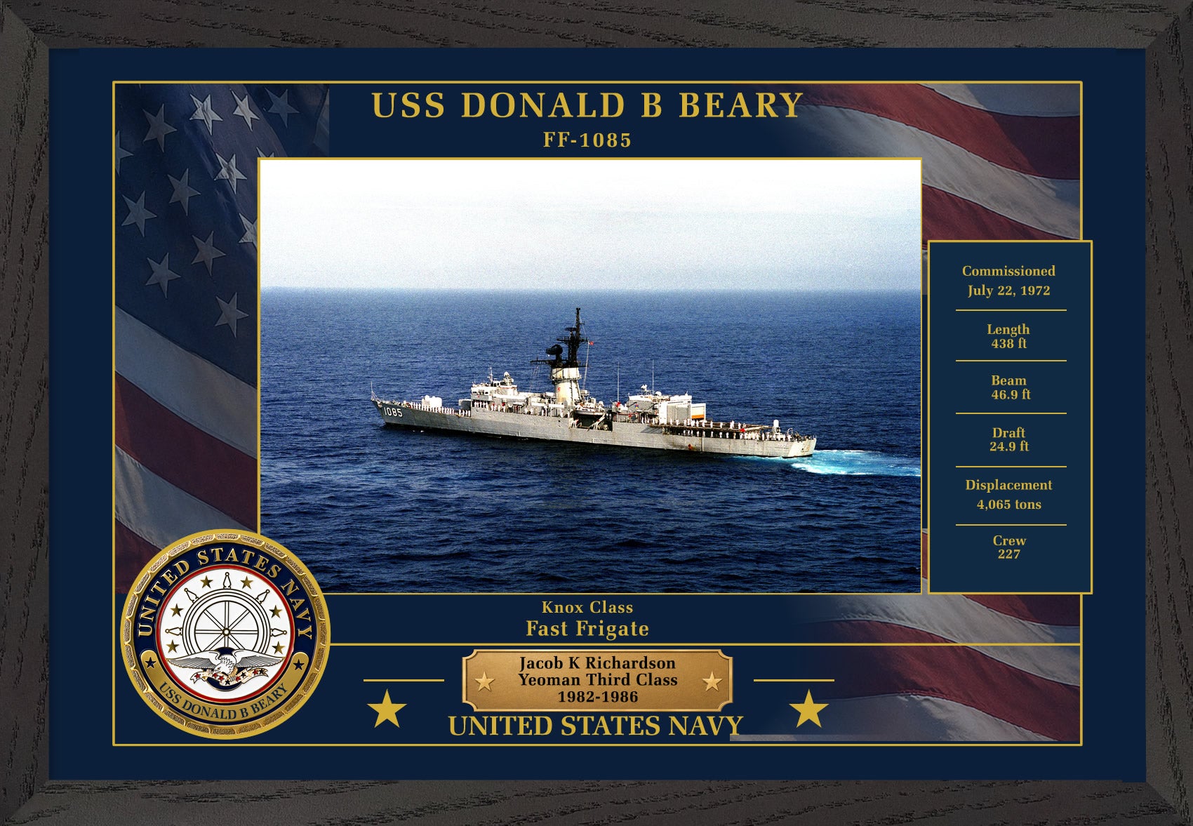 USS Donald B Beary FF-1085 Framed Patriotic Photo