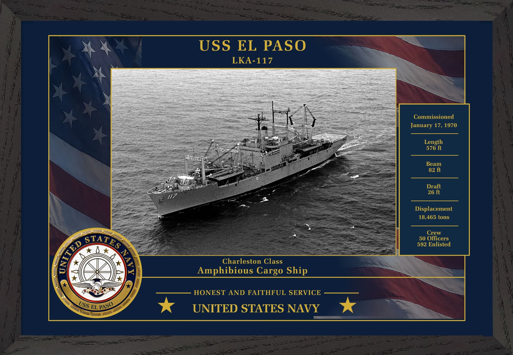 USS El Paso LKA-117 Framed Patriotic Photo