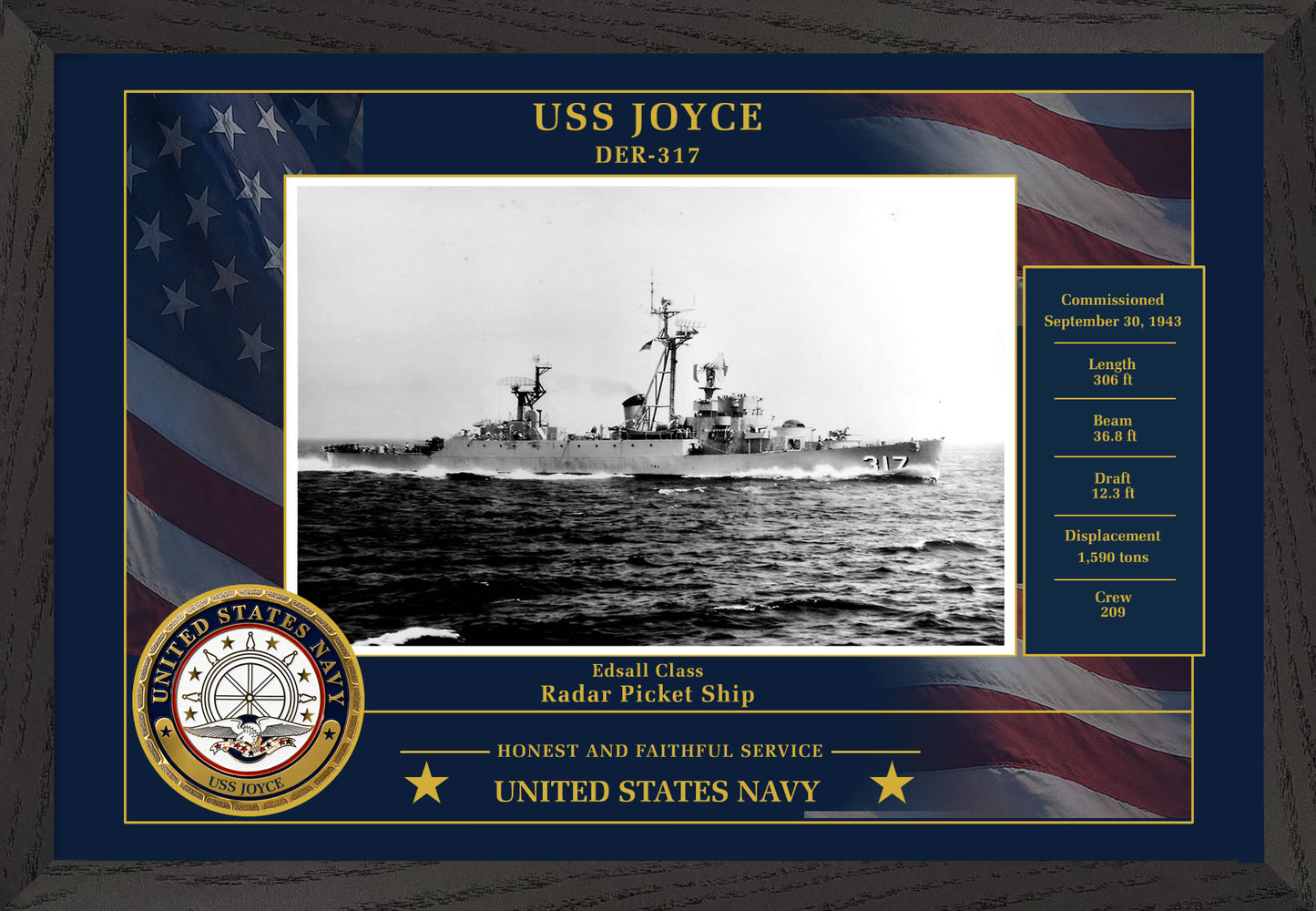 USS Joyce DER-317 Framed Patriotic Photo