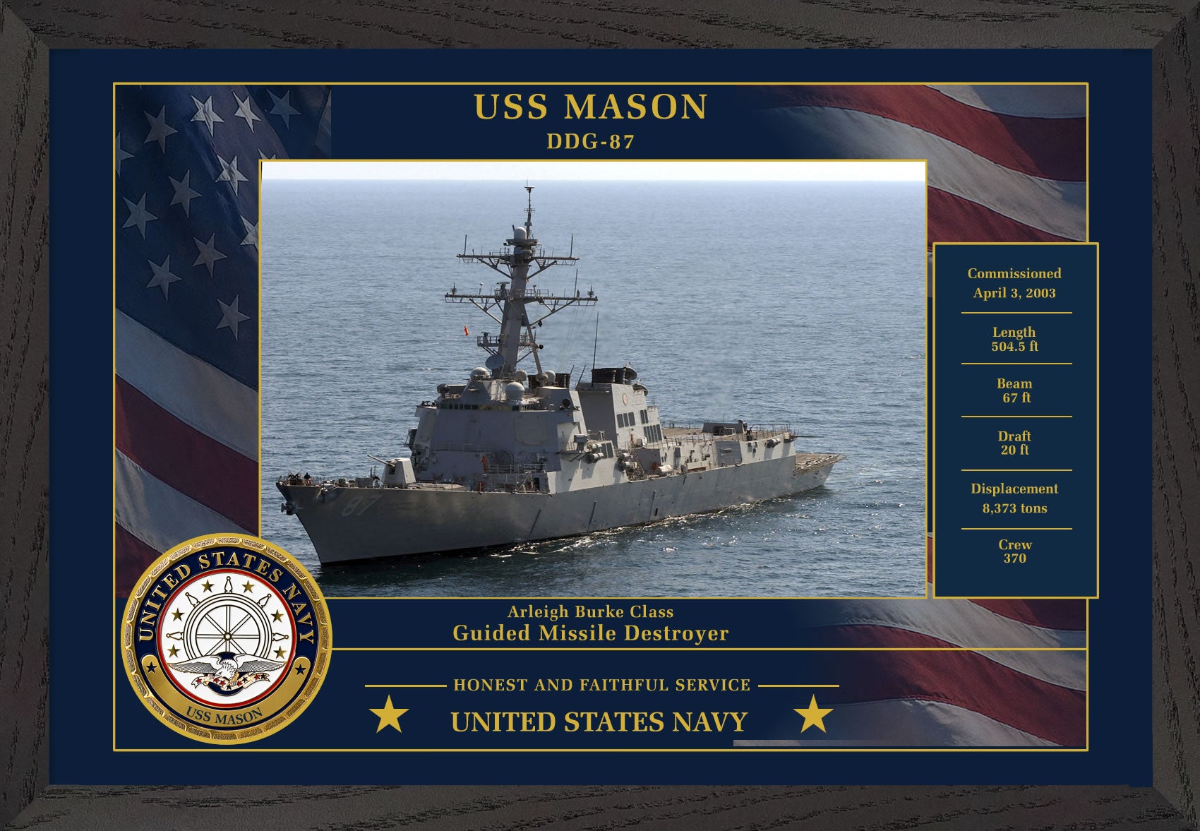USS Mason DDG-87 Framed Patriotic Photo