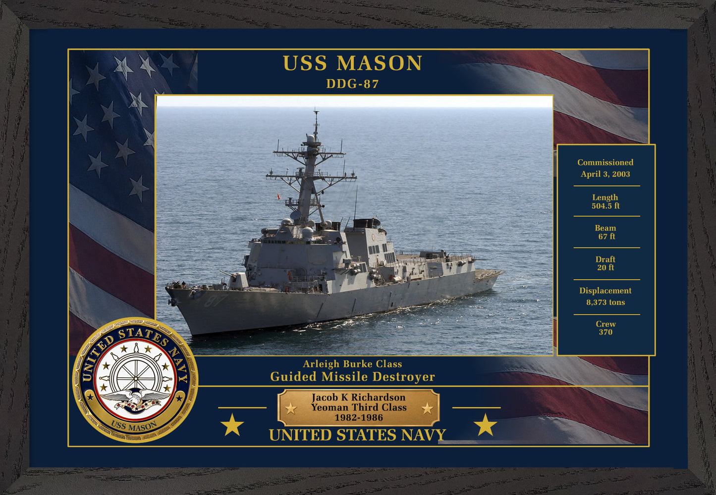 USS Mason DDG-87 Framed Patriotic Photo
