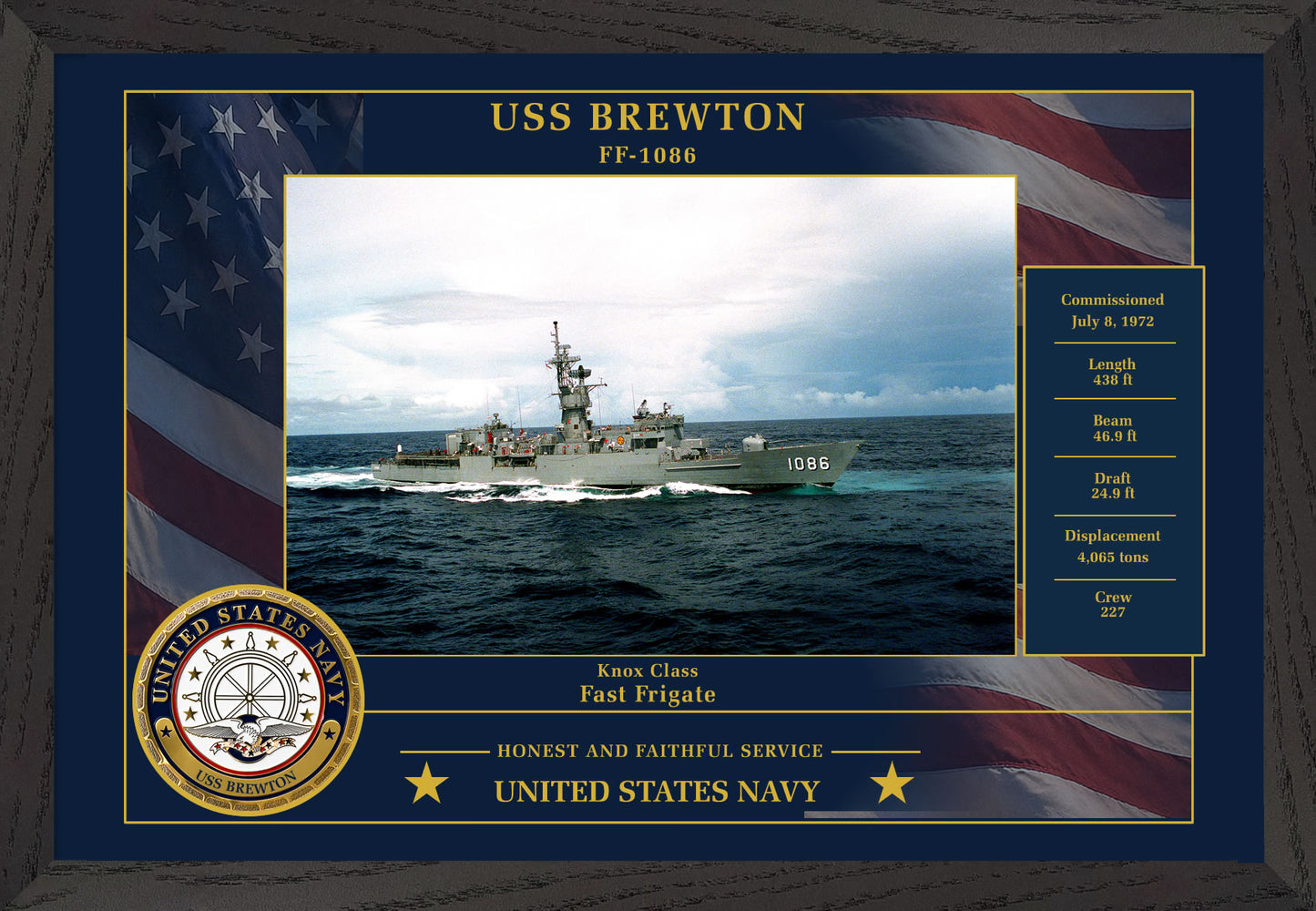 USS Brewton FF-1086 Framed Patriotic Photo