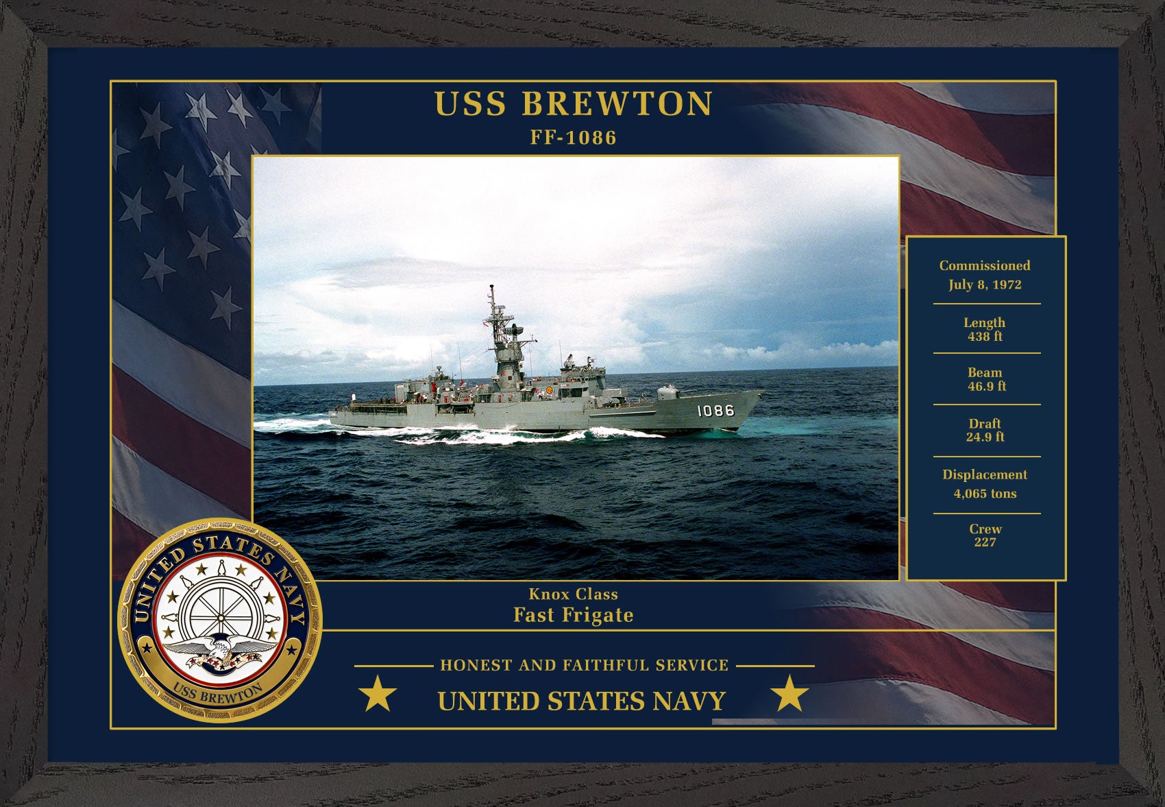USS Brewton FF-1086 Framed Patriotic Photo
