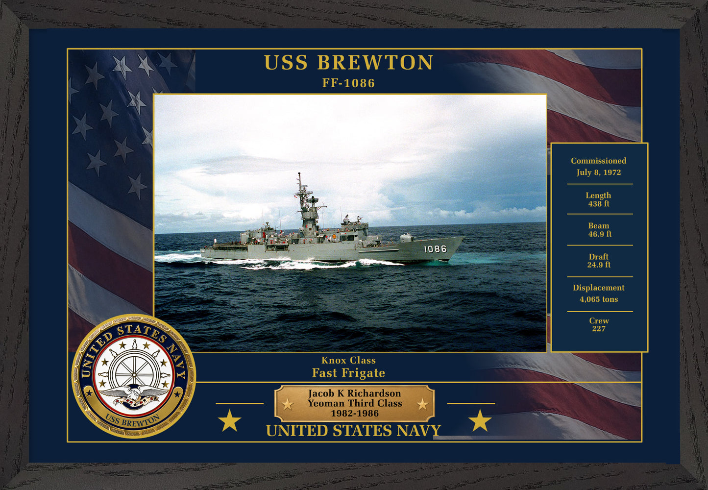 USS Brewton FF-1086 Framed Patriotic Photo