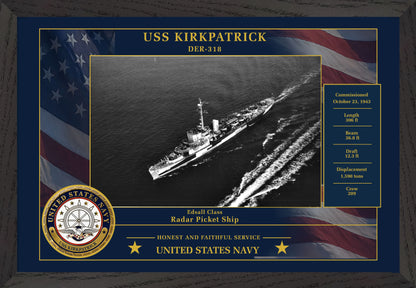 USS Kirkpatrick DER-318 Framed Patriotic Photo