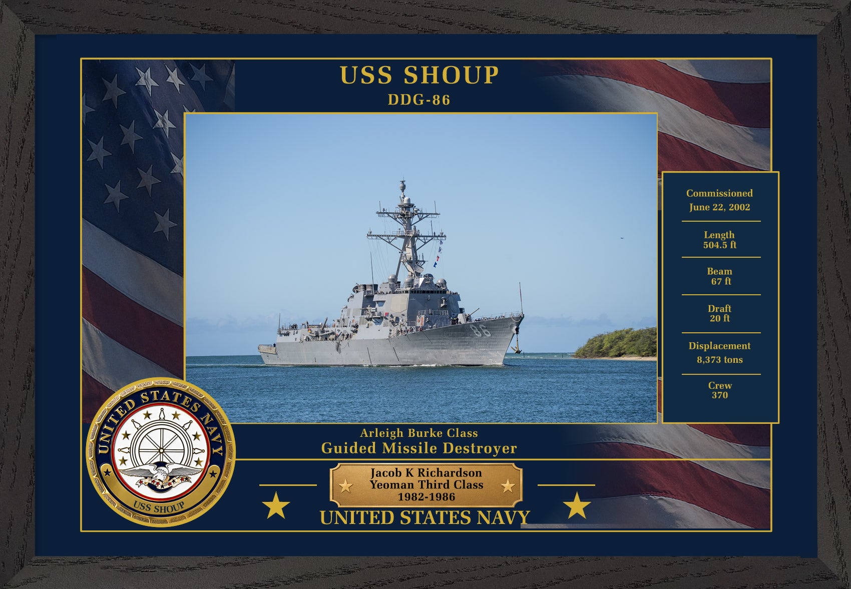 USS Shoup DDG-86 Framed Patriotic Photo