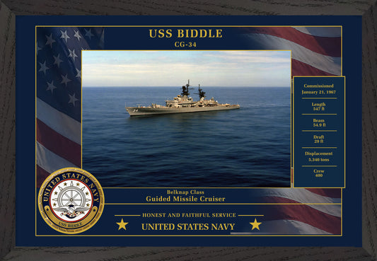 USS Biddle CG-34 Framed Patriotic Photo