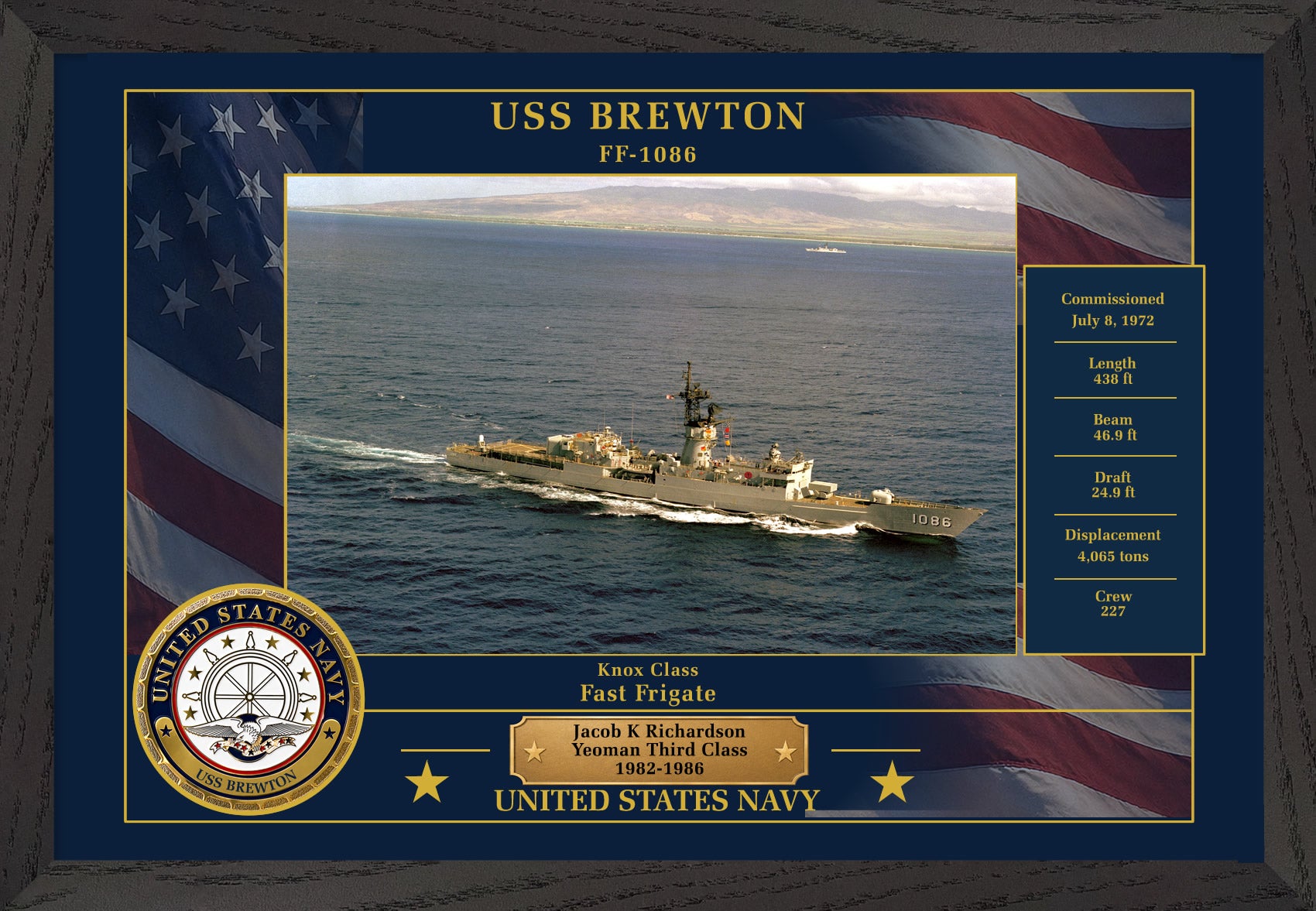 USS Brewton FF-1086 Framed Patriotic Photo