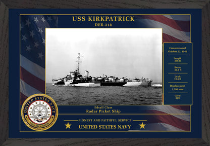 USS Kirkpatrick DER-318 Framed Patriotic Photo