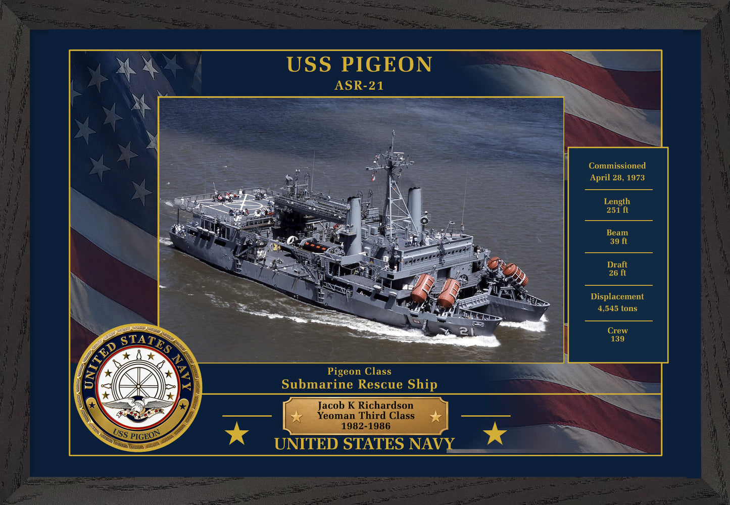 USS Pigeon ASR-21 Framed Patriotic Photo