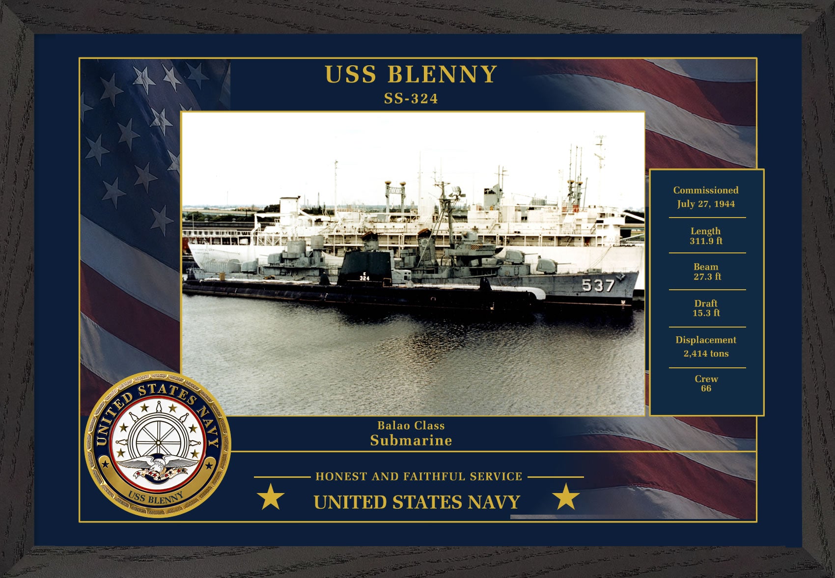 USS Blenny SS-324 Framed Patriotic Photo