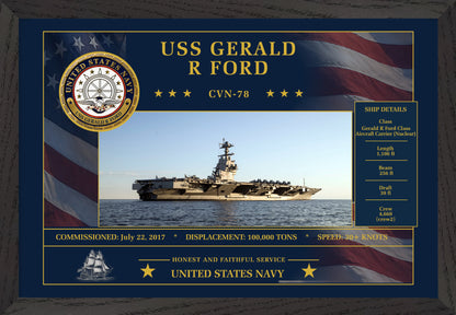 USS Gerald R Ford CVN-78 Framed Patriotic Art