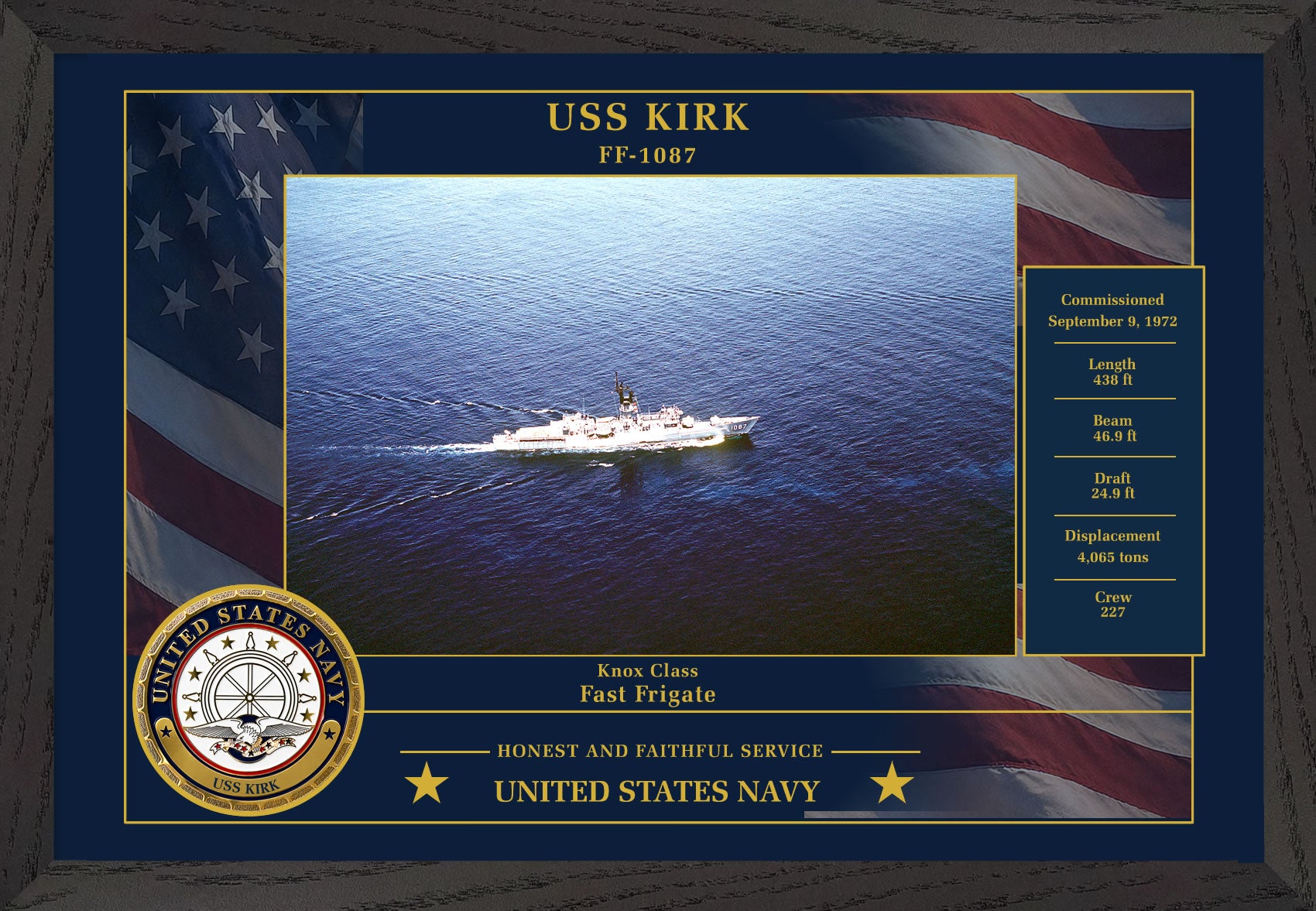 USS Kirk FF-1087 Framed Patriotic Photo