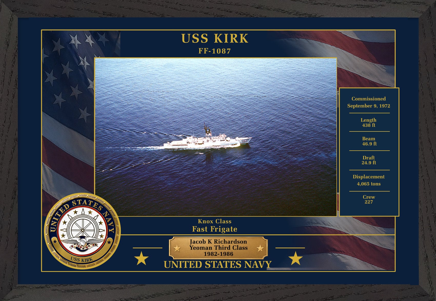 USS Kirk FF-1087 Framed Patriotic Photo