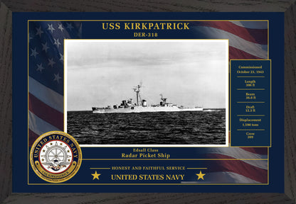 USS Kirkpatrick DER-318 Framed Patriotic Photo