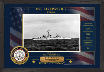 USS Kirkpatrick DER-318 Framed Patriotic Photo