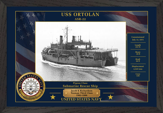 USS Ortolan ASR-22 Framed Patriotic Photo