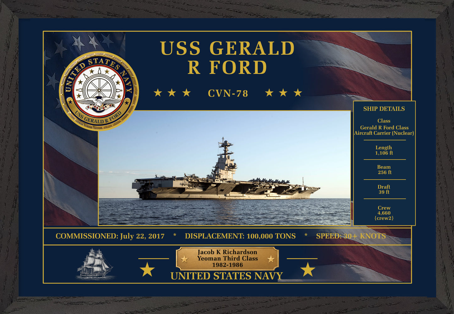 USS Gerald R Ford CVN-78 Framed Patriotic Art