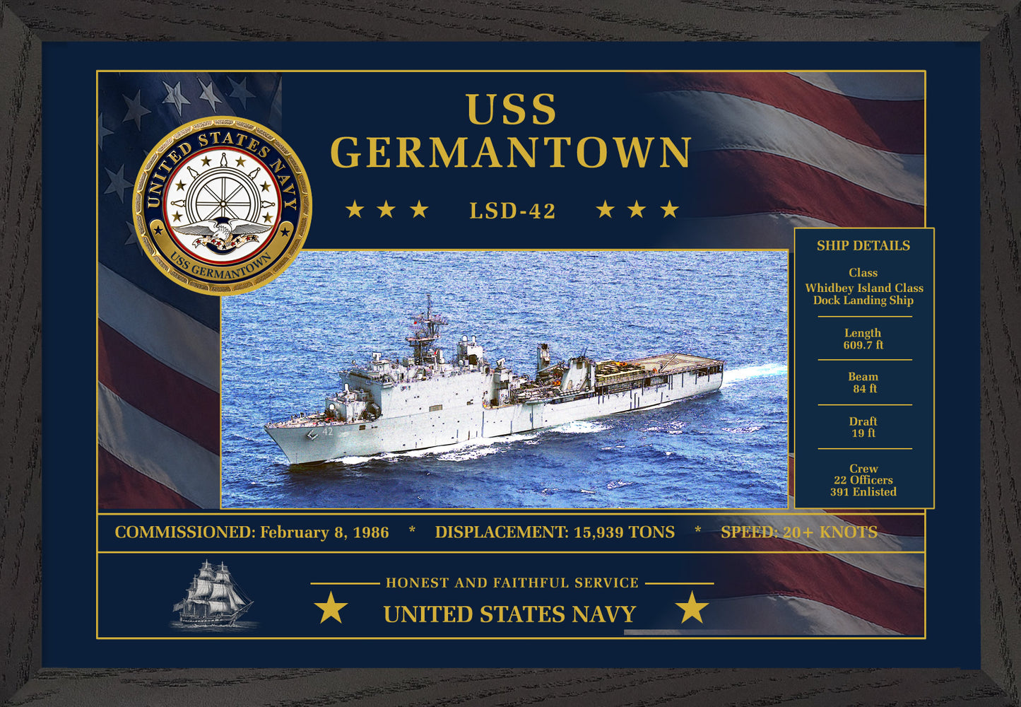 USS Germantown LSD-42 Framed Patriotic Art