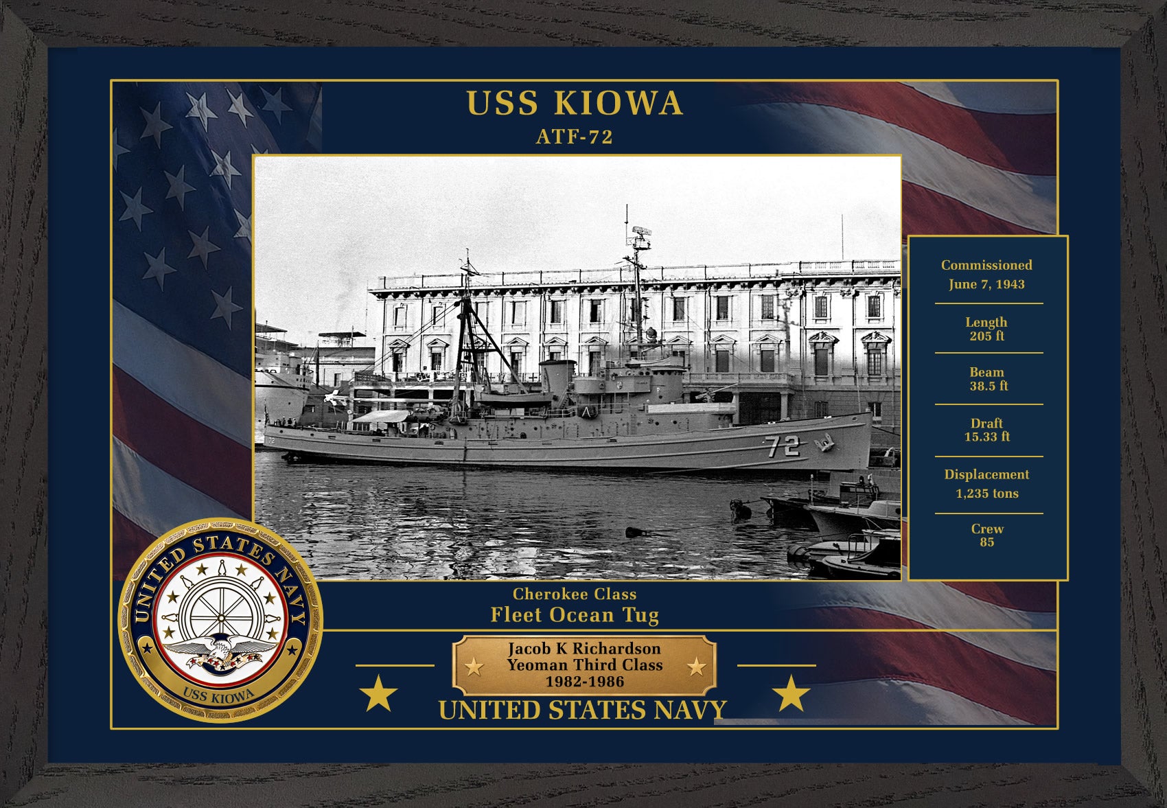 USS Kiowa ATF-72 Framed Patriotic Photo