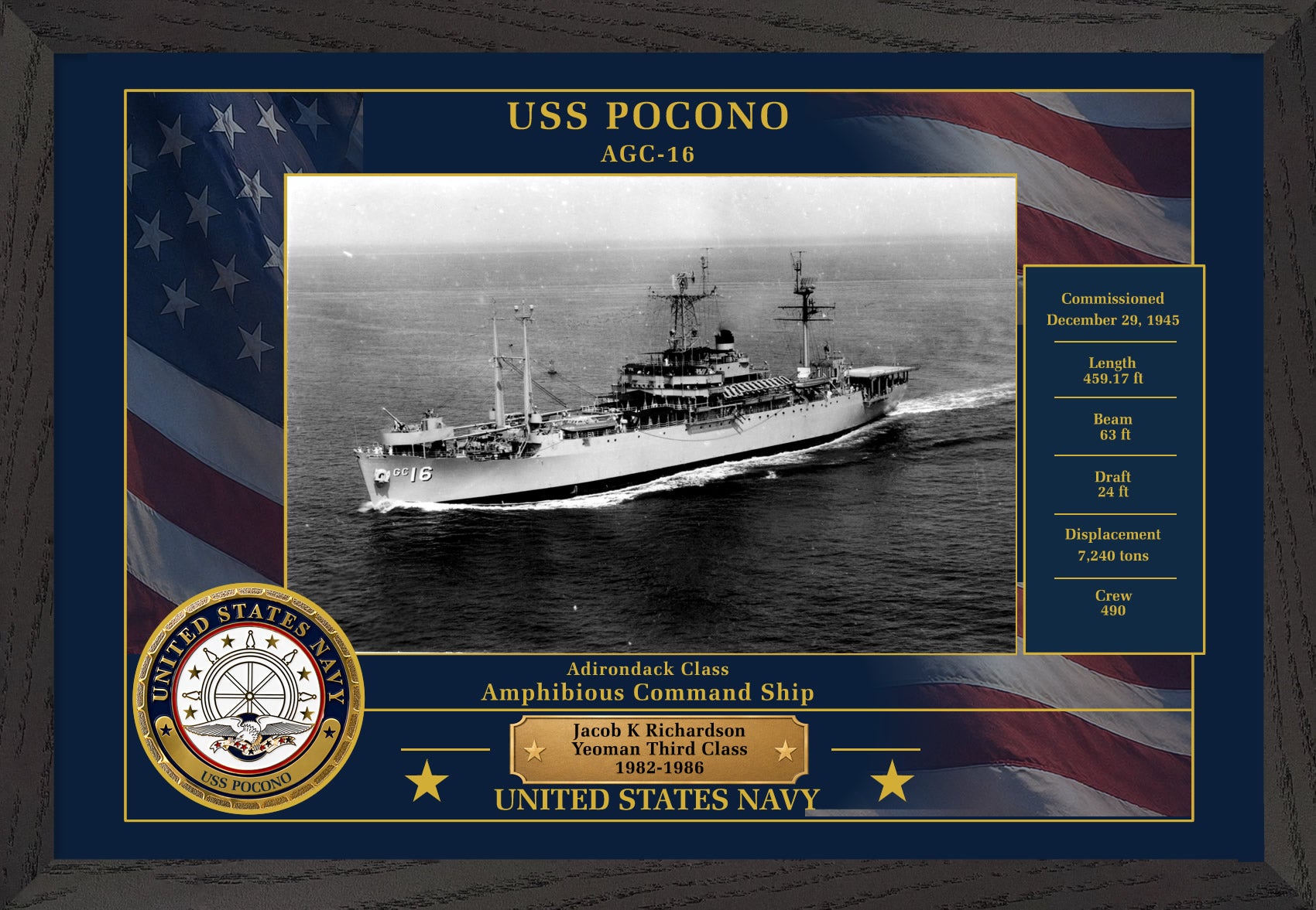 USS Pocono AGC-16 Framed Patriotic Photo