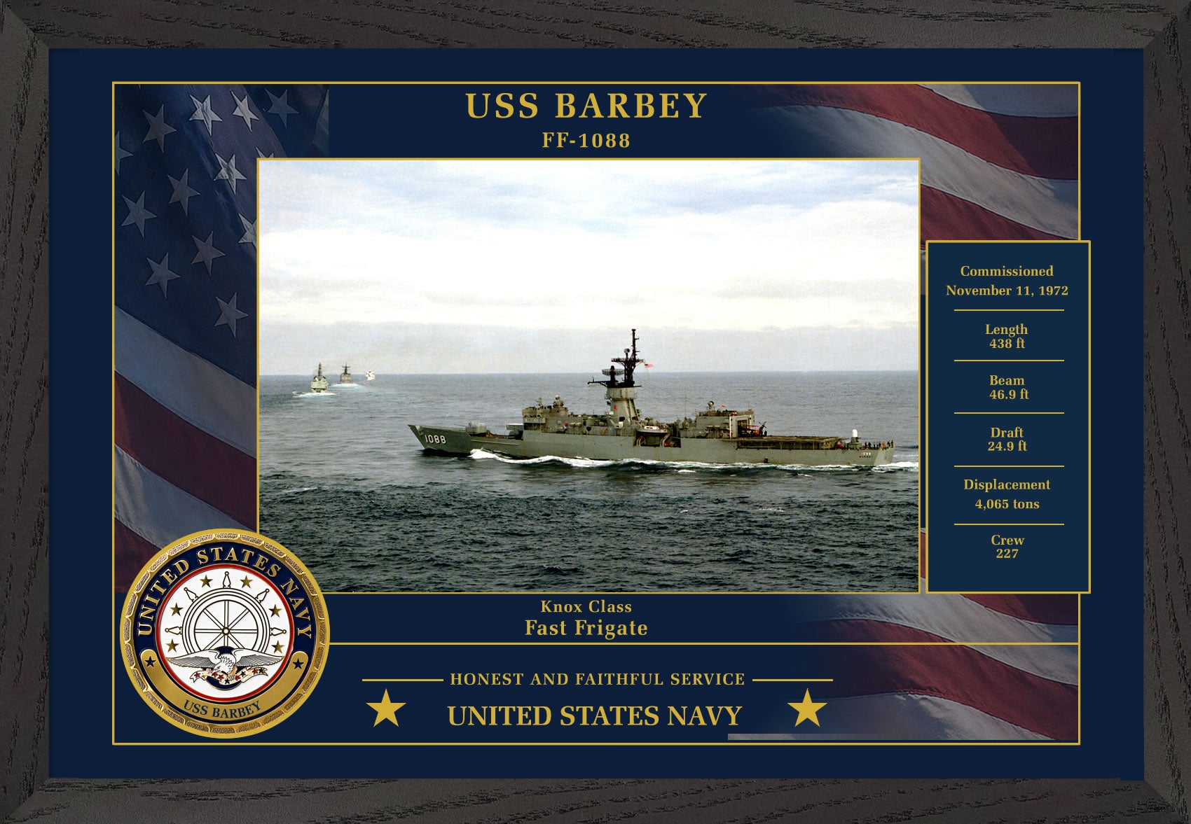 USS Barbey FF-1088 Framed Patriotic Photo