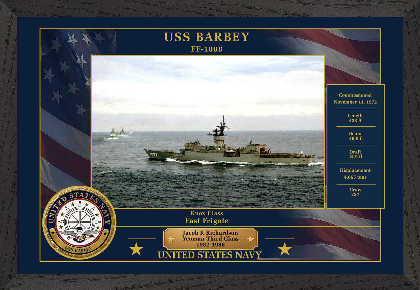 USS Barbey FF-1088 Framed Patriotic Photo