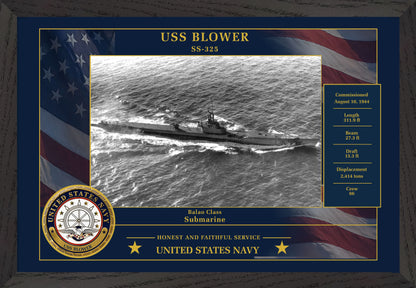 USS Blower SS-325 Framed Patriotic Photo