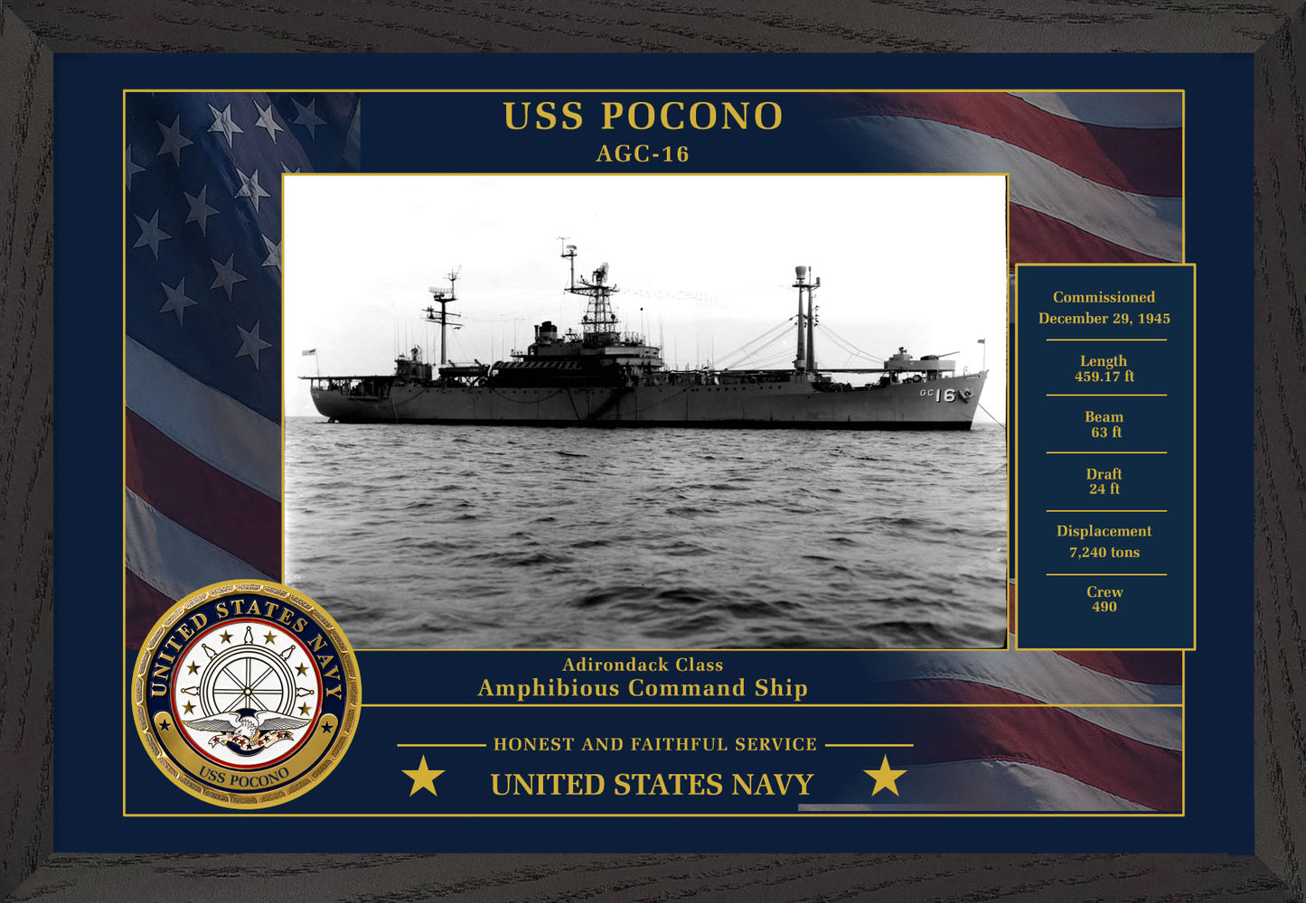 USS Pocono AGC-16 Framed Patriotic Photo