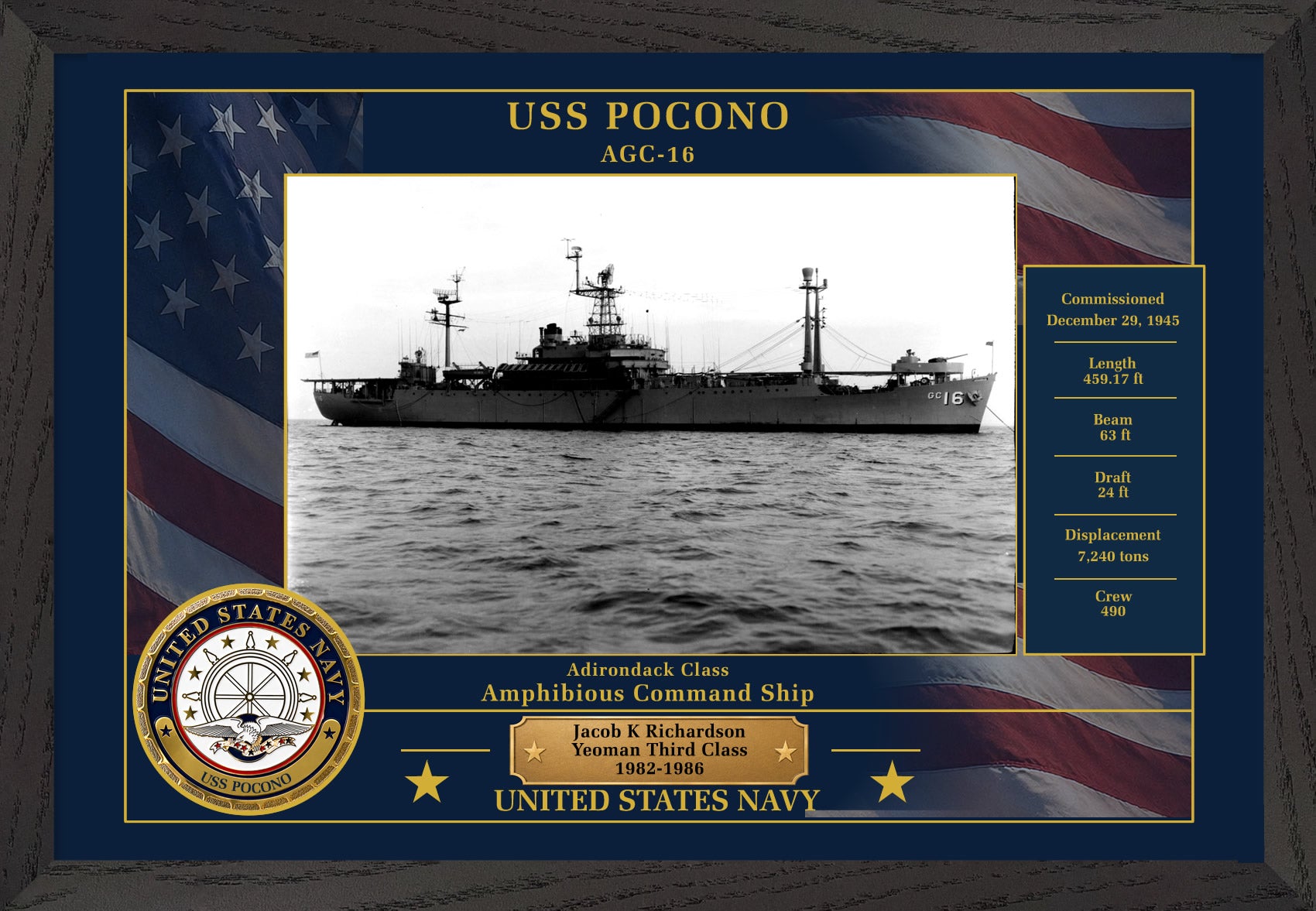 USS Pocono AGC-16 Framed Patriotic Photo