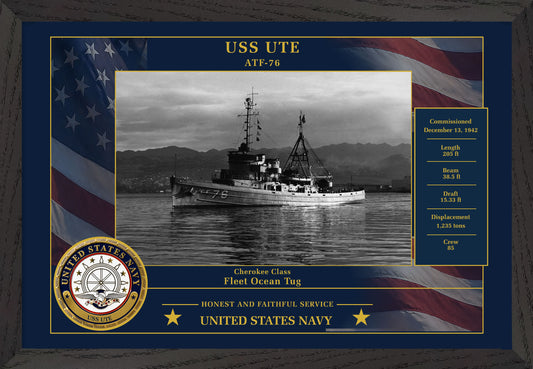 USS Ute ATF-76 Framed Patriotic Photo