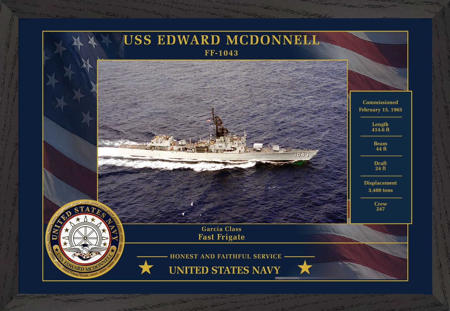 USS Edward Mcdonnell FF-1043 Framed Patriotic Photo