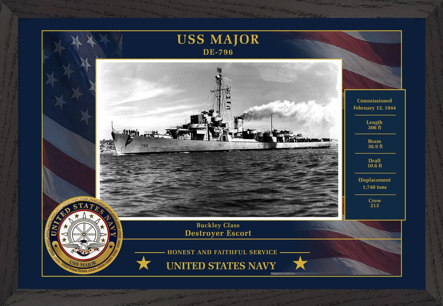 USS Major DE-796 Framed Patriotic Photo