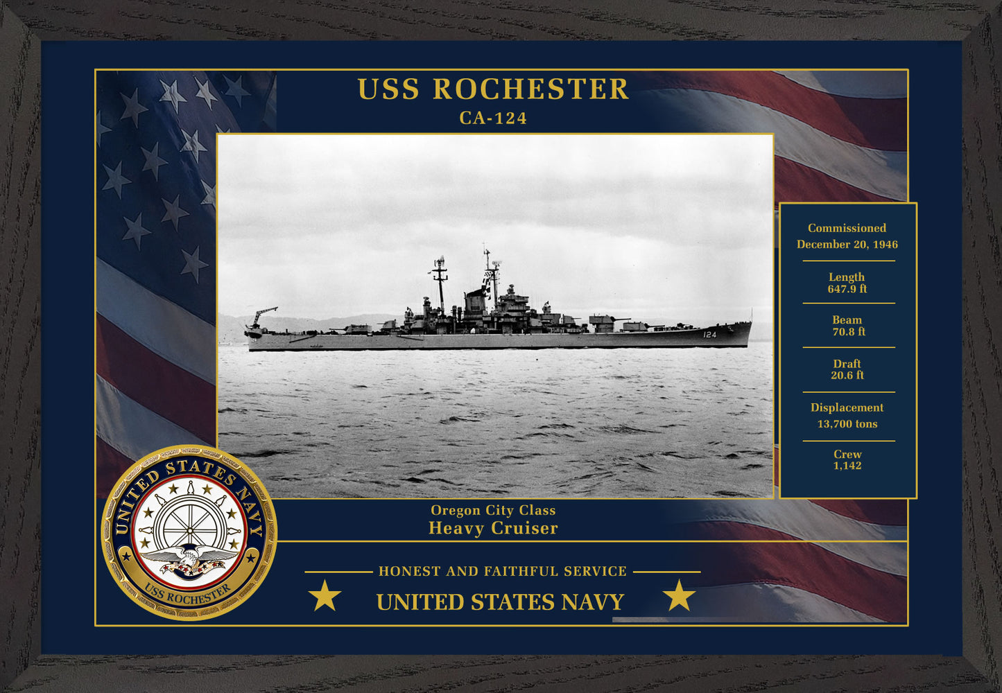 USS Rochester CA-124 Framed Patriotic Photo