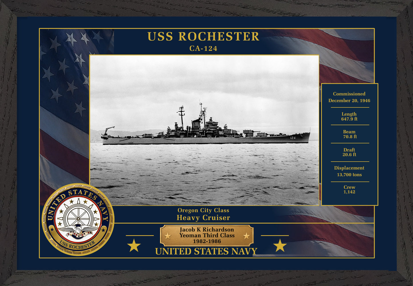 USS Rochester CA-124 Framed Patriotic Photo