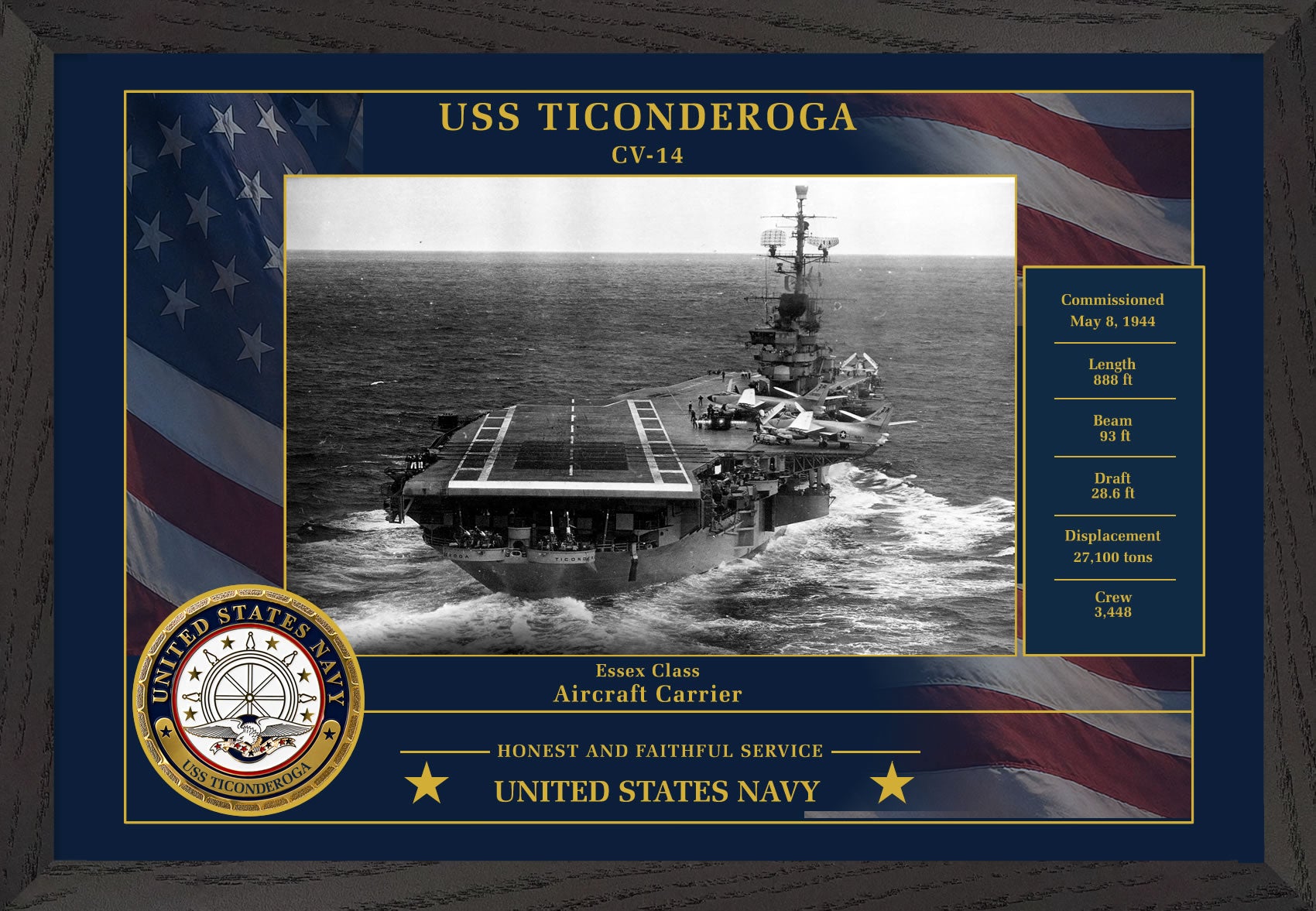USS Ticonderoga CV-14 Framed Patriotic Photo