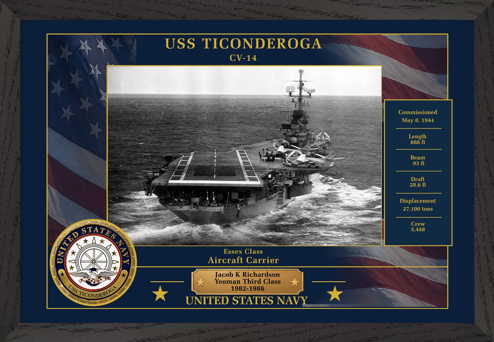 USS Ticonderoga CV-14 Framed Patriotic Photo