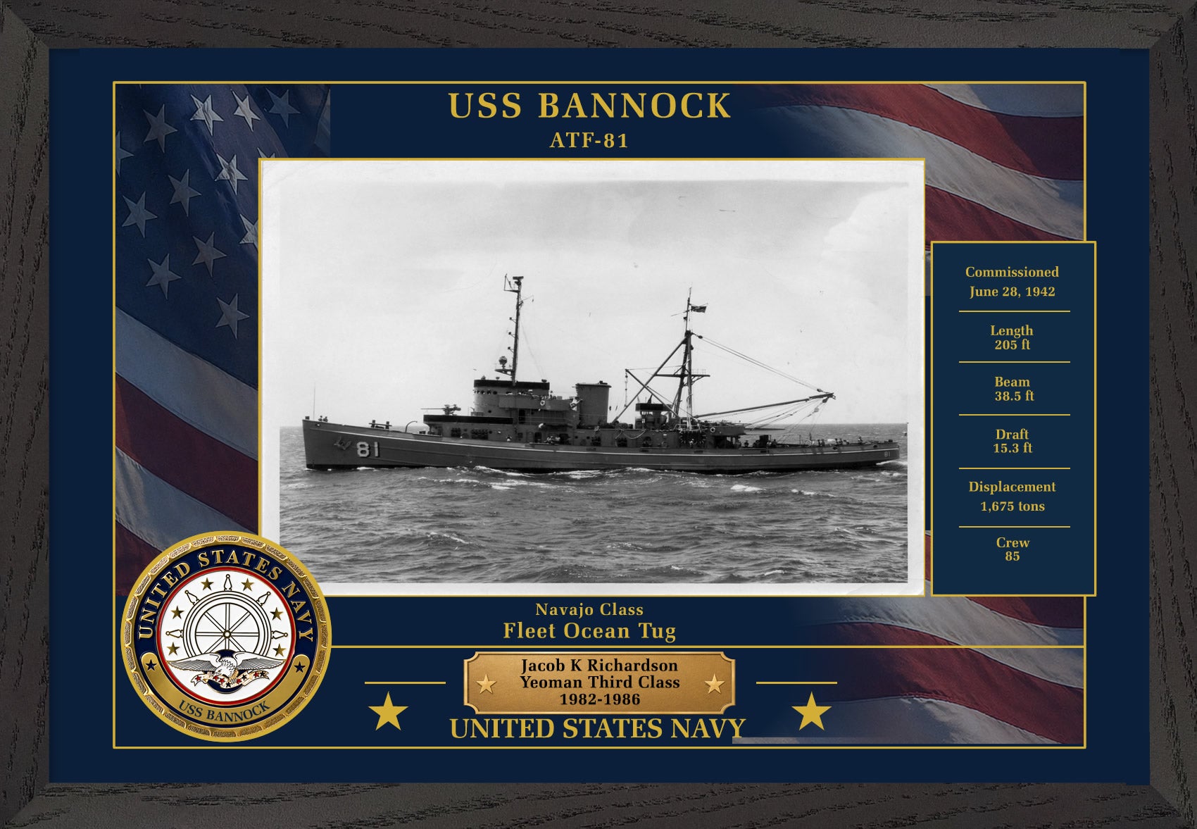 USS Bannock ATF-81 Framed Patriotic Photo