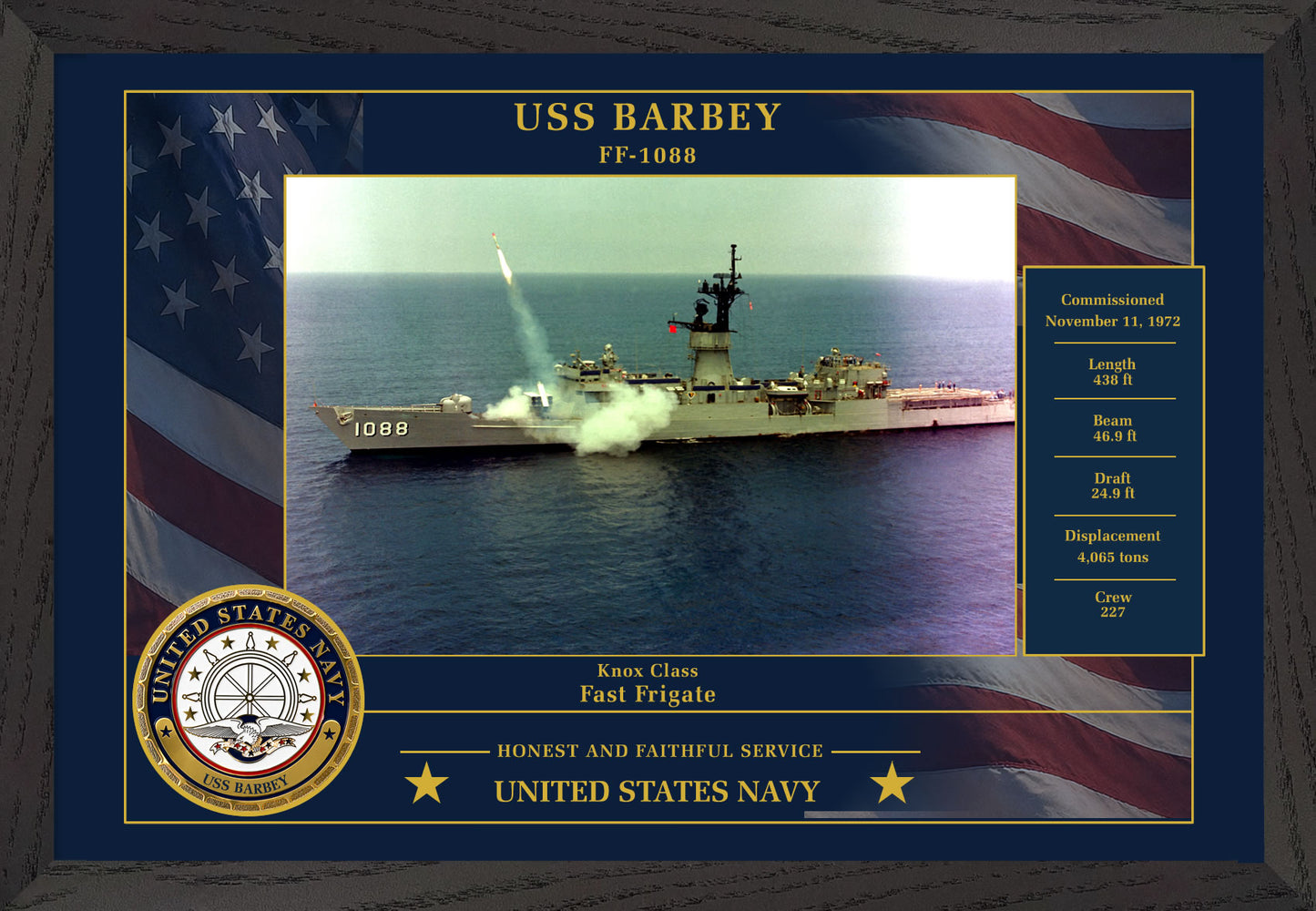 USS Barbey FF-1088 Framed Patriotic Photo