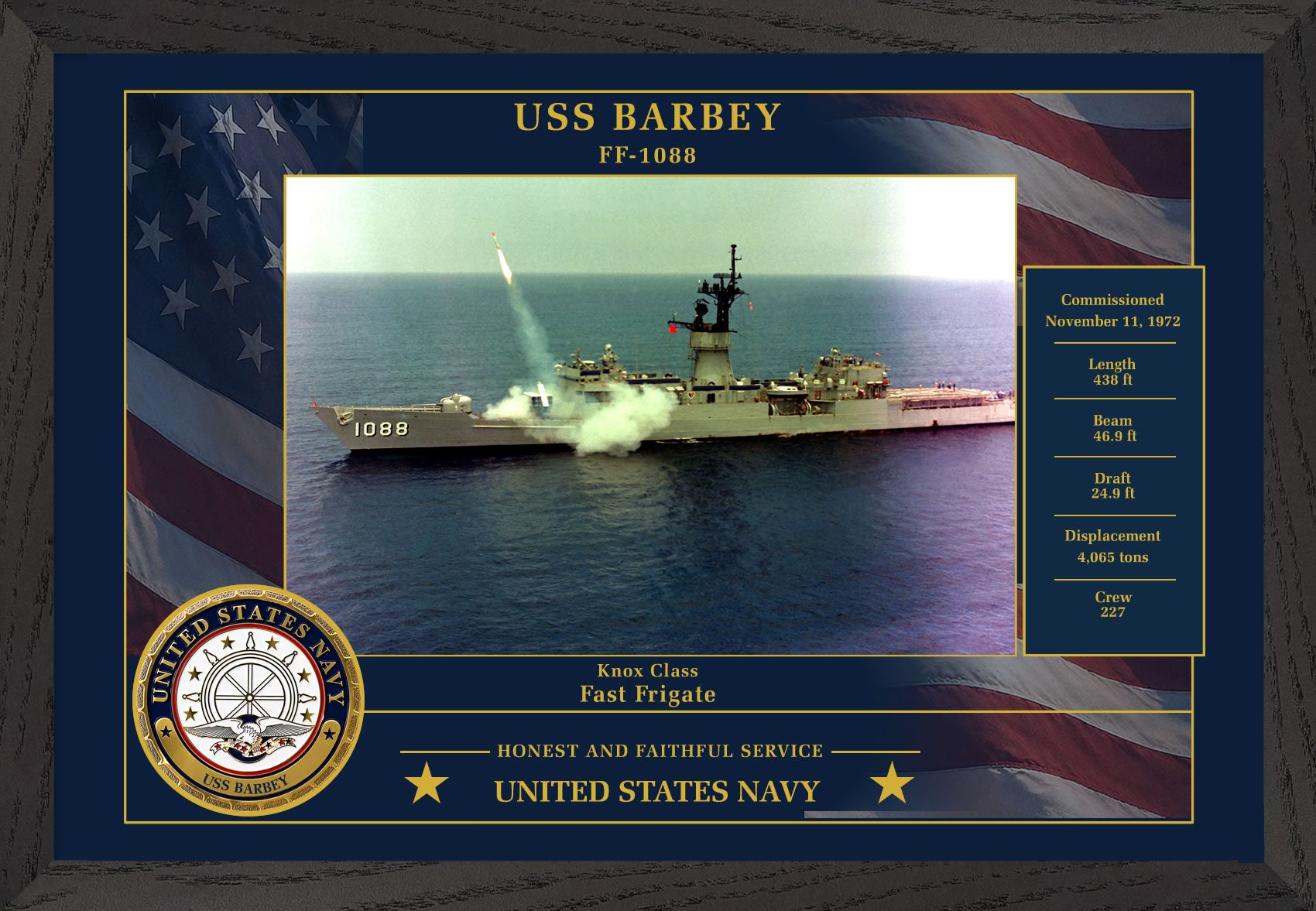 USS Barbey FF-1088 Framed Patriotic Photo