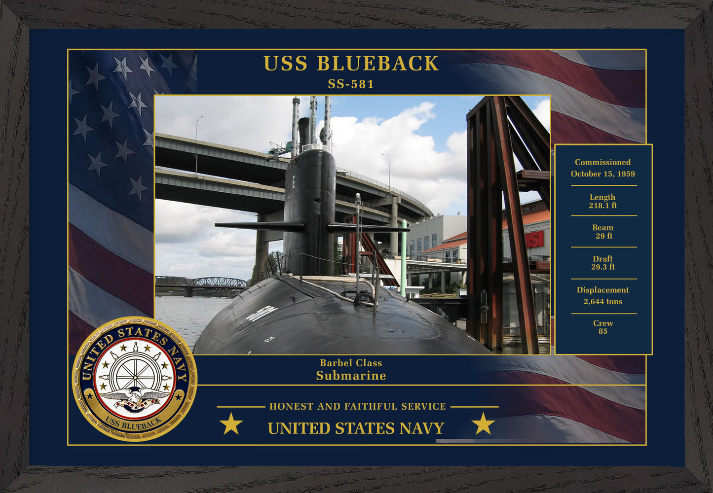 USS Blueback SS-581 Framed Patriotic Photo