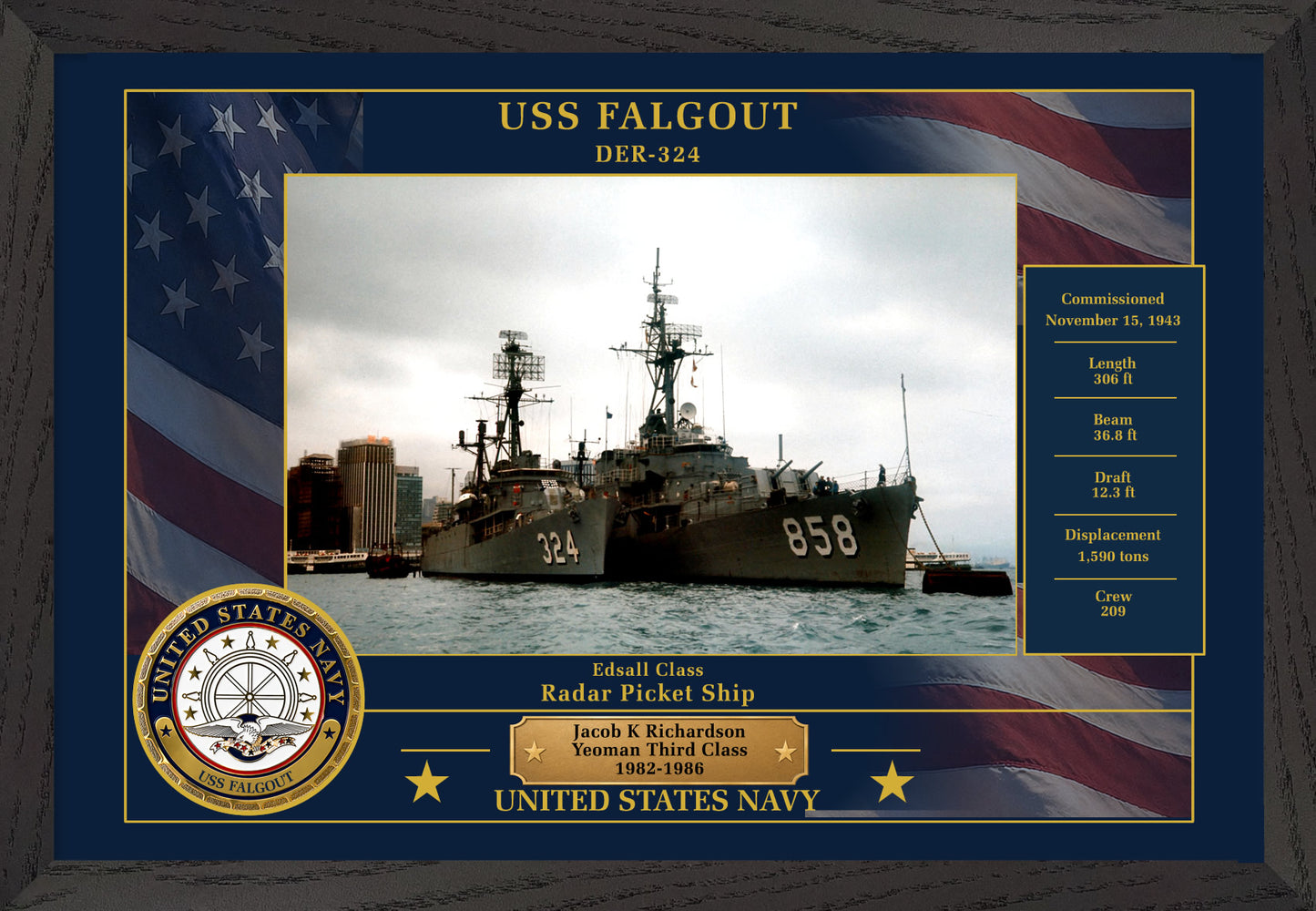 USS Falgout DER-324 Framed Patriotic Photo