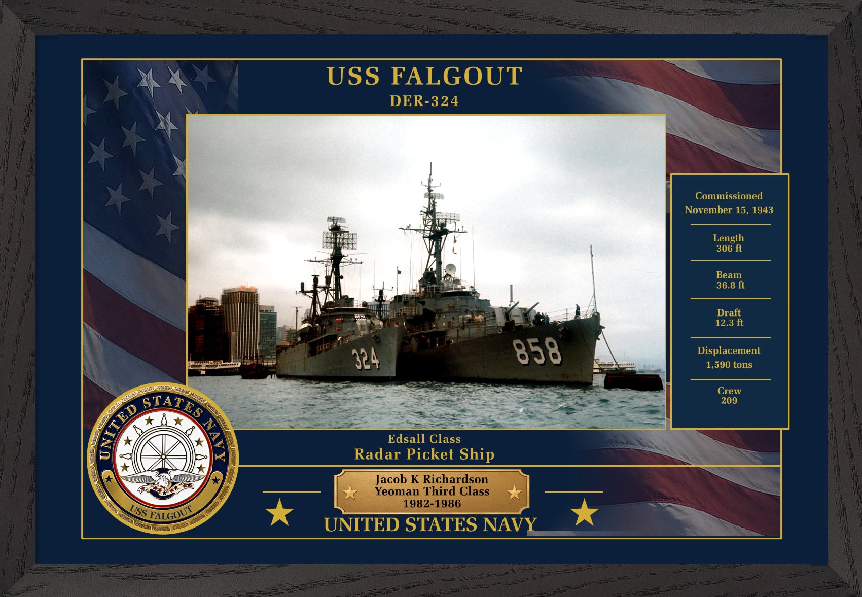 USS Falgout DER-324 Framed Patriotic Photo