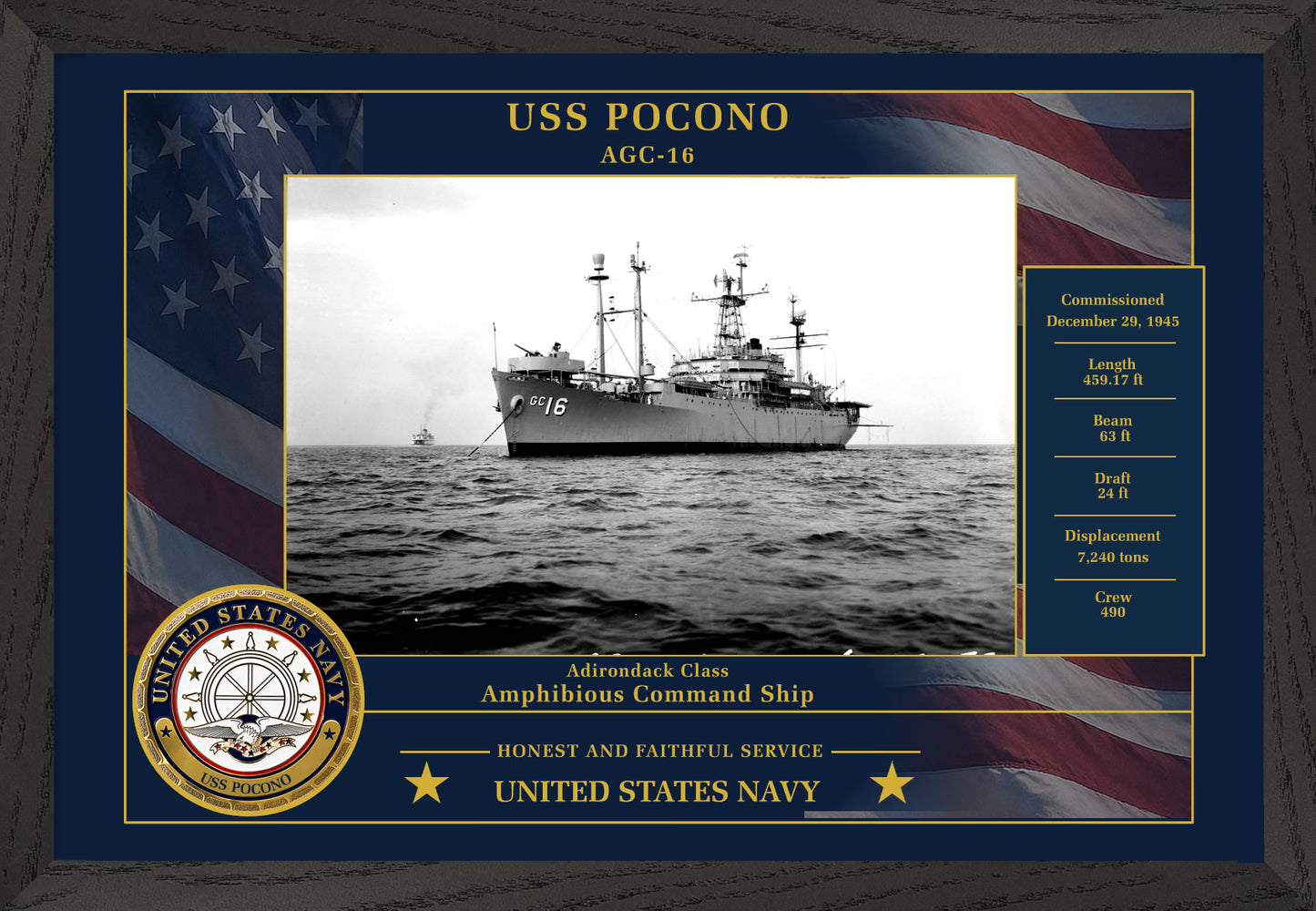USS Pocono AGC-16 Framed Patriotic Photo