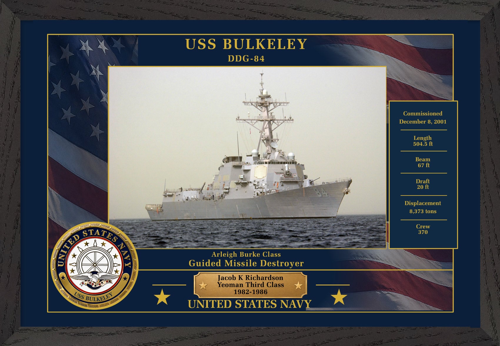 USS Bulkeley DDG-84 Framed Patriotic Photo