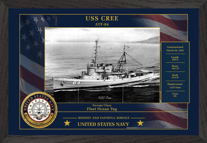 USS Cree ATF-84 Framed Patriotic Photo