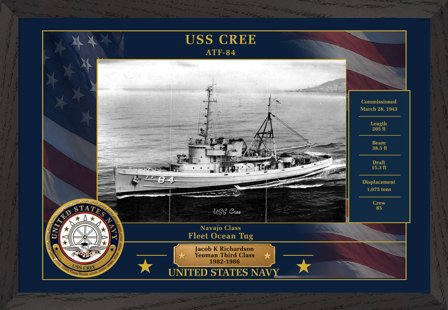 USS Cree ATF-84 Framed Patriotic Photo