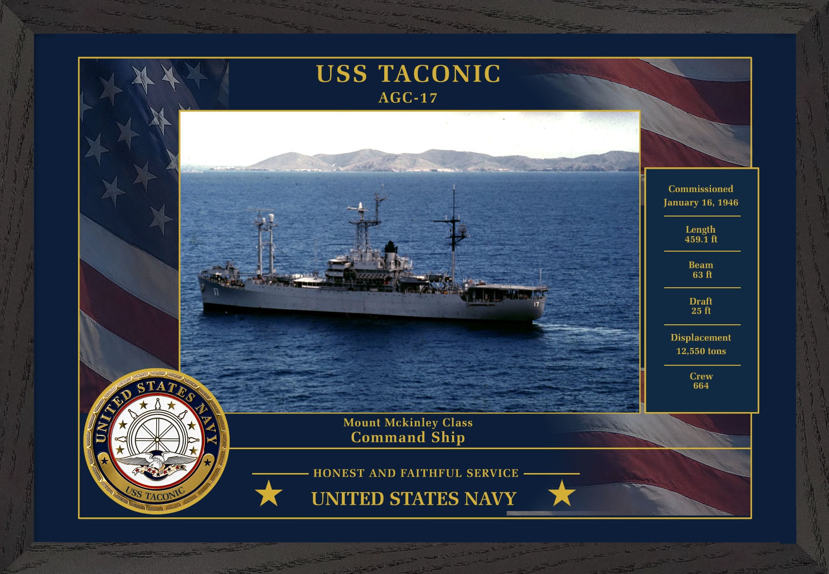 USS Taconic AGC-17 Framed Patriotic Photo