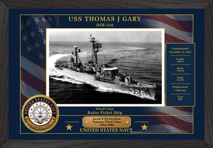 USS Thomas J Gary DER-326 Framed Patriotic Photo