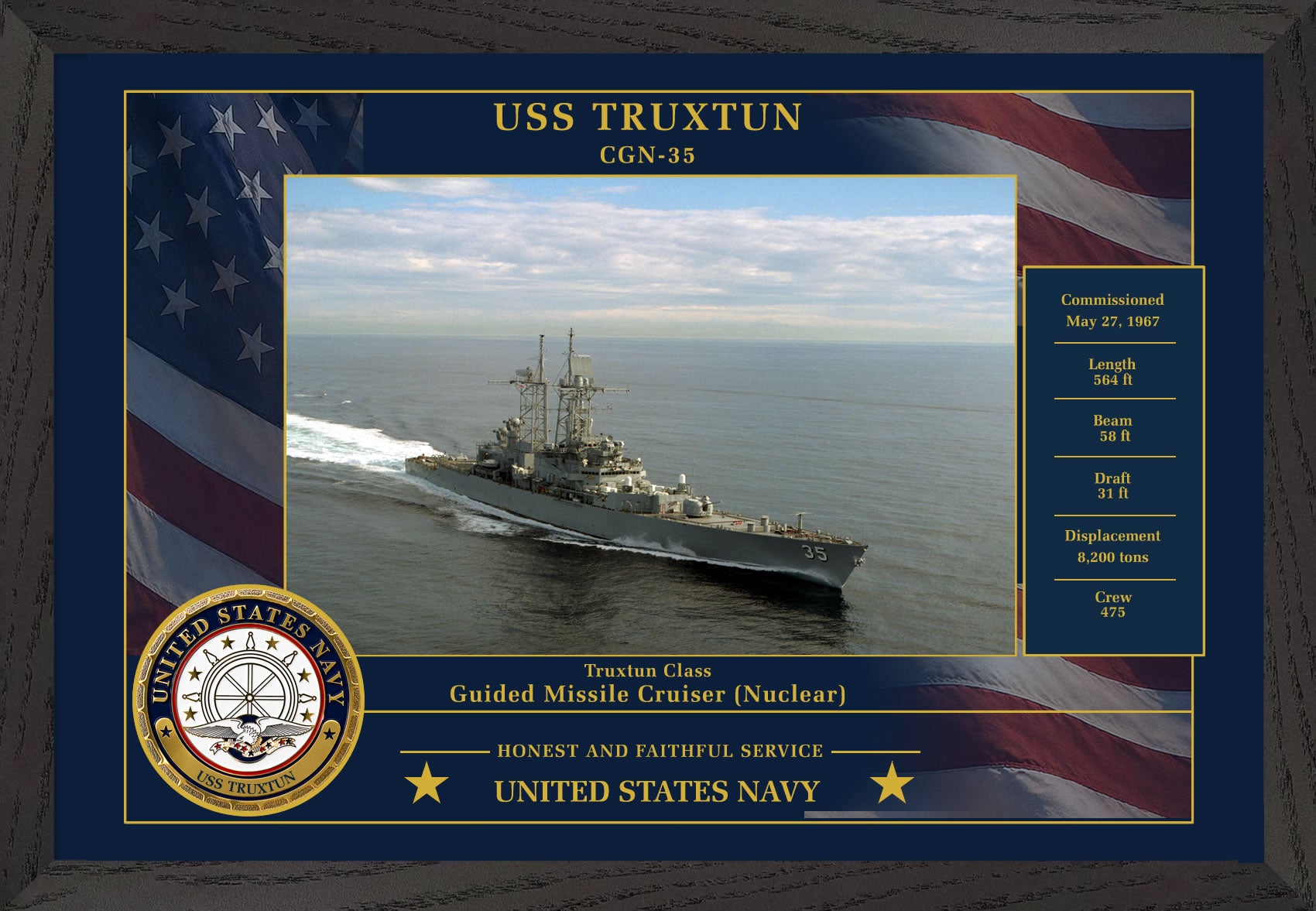 USS Truxtun CGN-35 Framed Patriotic Photo